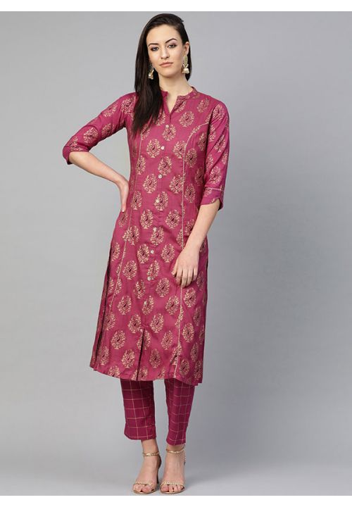 Purple Floral  Stylish Designer Pure Cotton Kurti With Sharara SHRE034 - ShreeFashionWear  