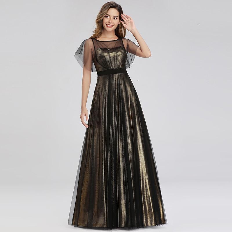 Elegant Gold Evening Dress Bat Wing Shiny Gown SHRE34OBL - ShreeFashionWear  
