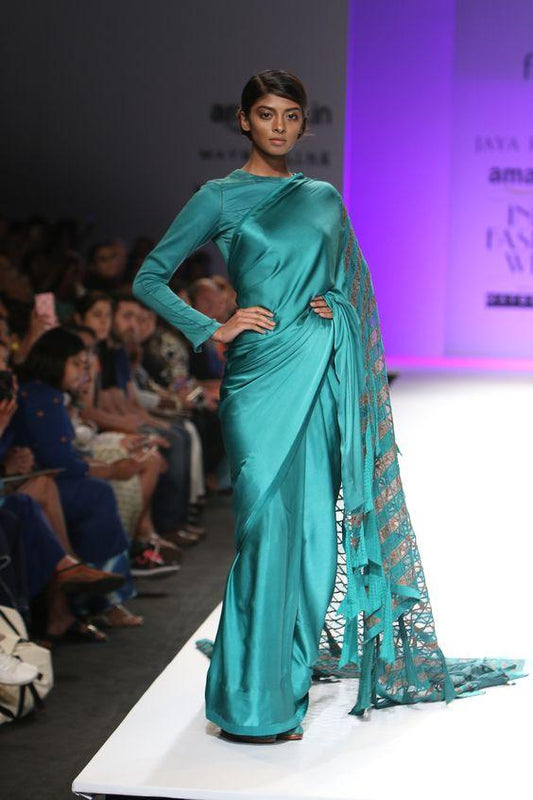 Siya Fashions Ready Made Teal Silk Cocktail Saree SFSE209 - ShreeFashionWear  