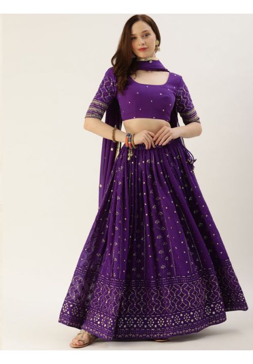Purple Fancy Party Wear Lehenga Choli In Georgette SRROY357606 - ShreeFashionWear  