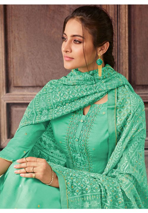 Mint Green Lakhnavi Plus Size Salwar Pant Palazzo Suit SRSTL13905 - ShreeFashionWear  