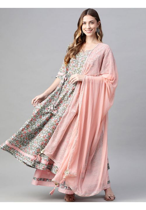 Beige Pink Cotton Plus Size Palazzo Sharara Suit SRROY370105R - ShreeFashionWear  