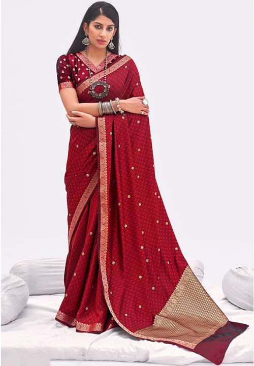 Designer Red Indian Wedding Banarasi Silk Saree SRSA322104 - ShreeFashionWear  