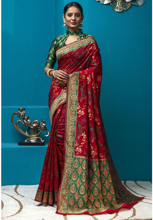 Designer Red Indian Wedding Banarasi Silk Saree SRLLT35103 - ShreeFashionWear  