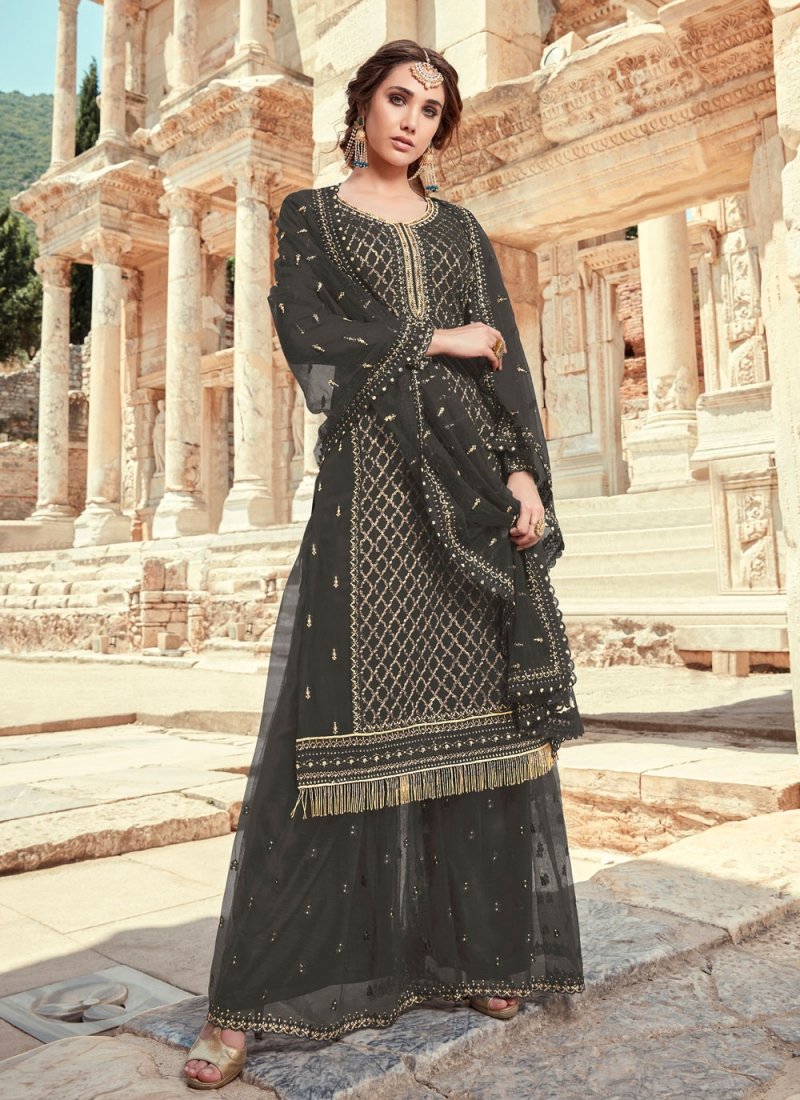 Black Sangeet Embroidery Palazzo Suit Small - 3XL EXSAG906 - ShreeFashionWear  