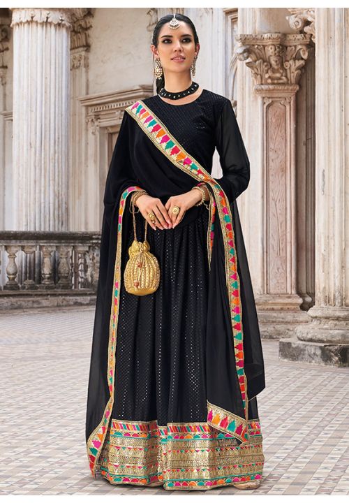 Black Long Anarkali Wedding Gown SRSA332501 - ShreeFashionWear  
