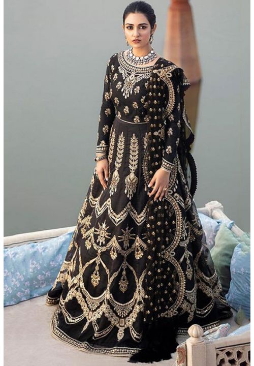 Black Indian Evening Anarkali Suit In Net SFSA241818 - ShreeFashionWear  