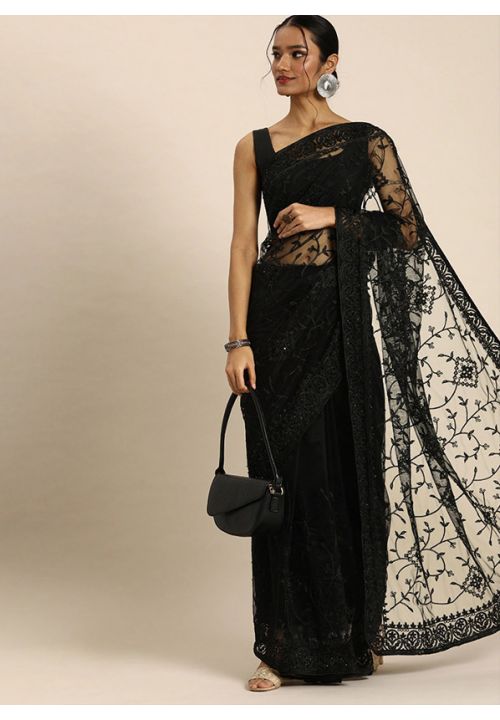 Black Net Indian Designer Wedding Party Saree SRDIW20803 - ShreeFashionWear  