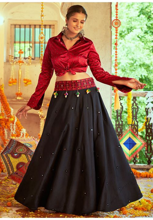 Black Festival Navaratri Choli Ethnic Skirt with Top SAKHU13804R - ShreeFashionWear  