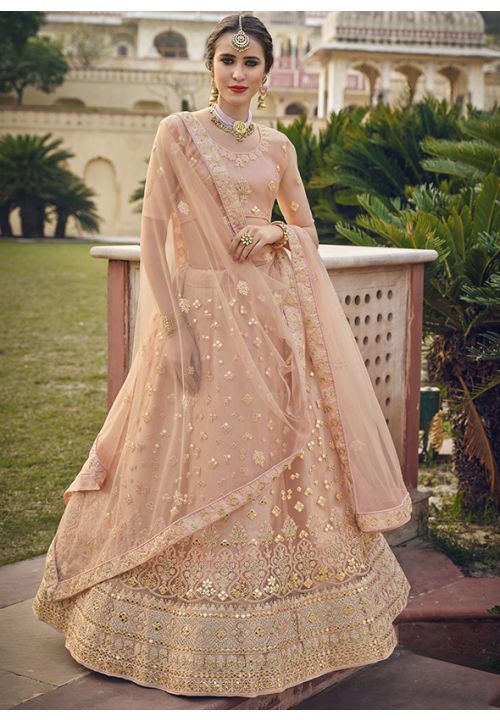 Blush Pink Net Bridal Engagement Lehenga Choli SRSA307401A - ShreeFashionWear  