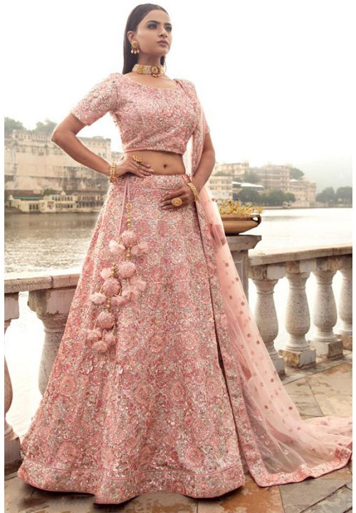 Divine Pink Indian Pakistani Bridal Lehenga In Net SRSA330508 - ShreeFashionWear  