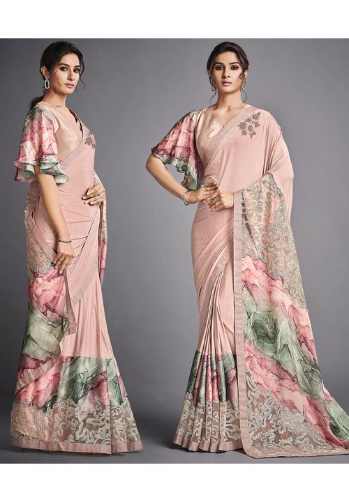 Pink Indian Designer Lycra Fabric Saree SRDIW21414 - ShreeFashionWear  