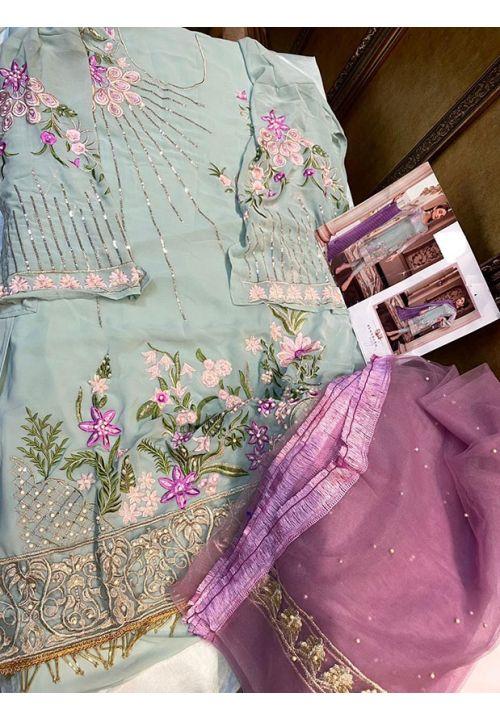 Buy Casual Blue Salwar Kameez Suit Pant In Net Embroidery Work SIYDS916 - ShreeFashionWear  