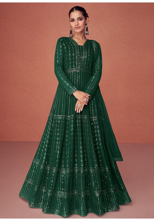 Green Indian Anarkali Wedding Gown In Georgette SFYS86604B