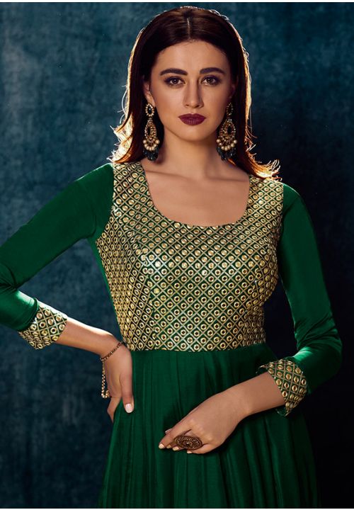 Green Satin Fabric Anarkali Suit In Sequin Work SFSA310206 - ShreeFashionWear  