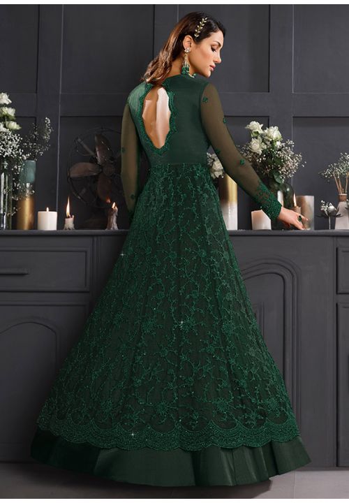 Green Net Wedding Party Long Anarkali Gown Suit SFSWG6702 - ShreeFashionWear  