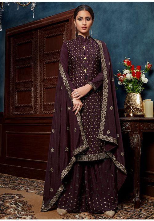 Wine Party Palazzo Suit In Chinon Small- 4XLarge EXAPR45 - ShreeFashionWear  