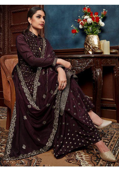 Wine Party Palazzo Suit In Chinon Small- 4XLarge EXAPR45 - ShreeFashionWear  