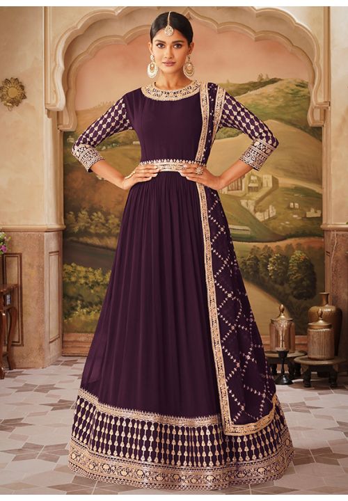 Purple Georgette Indian Wedding Ready Made Anarkali Suit SRYS79504 - ShreeFashionWear  