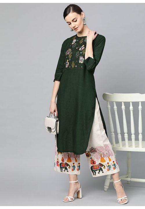 Green Stylish Designer Pure Cotton Kurti With Sharara SHRE029 - ShreeFashionWear  