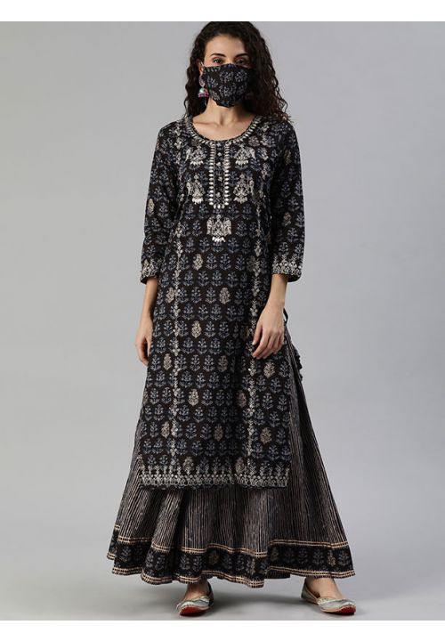 Black Designer Pure Cotton Kurti With Sharara SHRE026 - ShreeFashionWear  