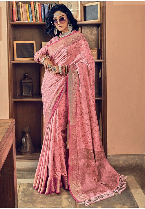 Pink Women Wedding Sangeet Saree In Banarasi Silk SRSNGL15301 - ShreeFashionWear  
