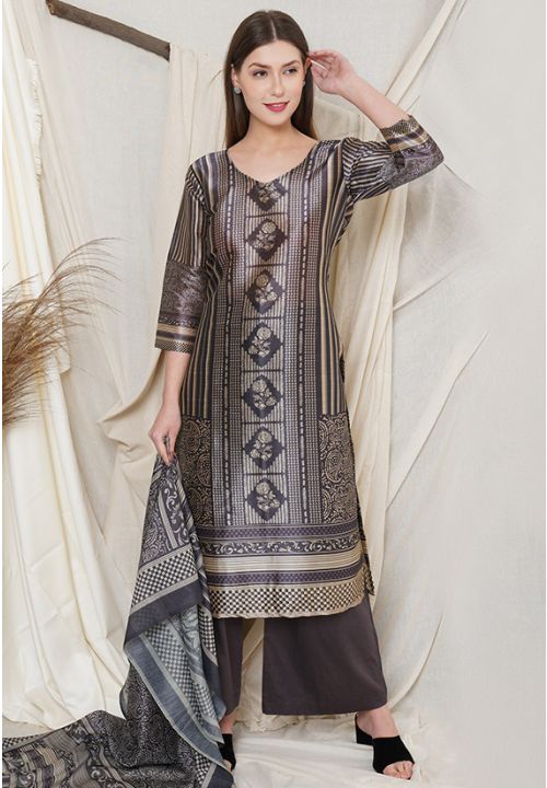 Charcoal Grey Indian Pure Silk Fabric Palazzo Suits SRSTL18014 - ShreeFashionWear  