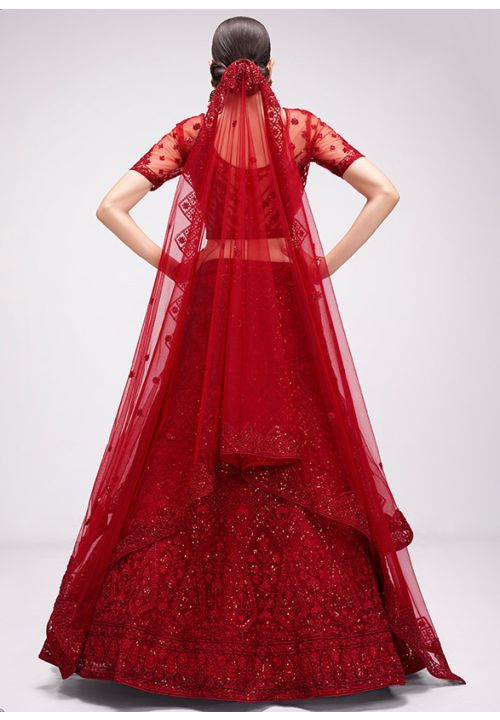 Red Indian Bridal Lehenga Choli In Net SRSA355804+shreefashionwear+redbridal