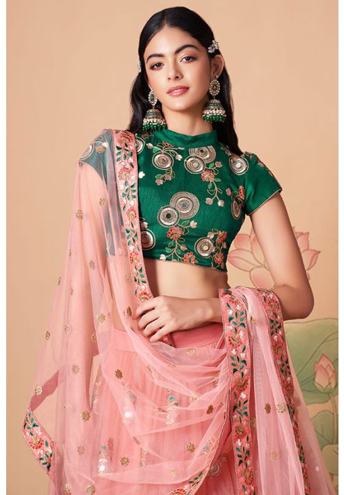 Peach blouse with green skirt and Dupatta – TheStylease.com