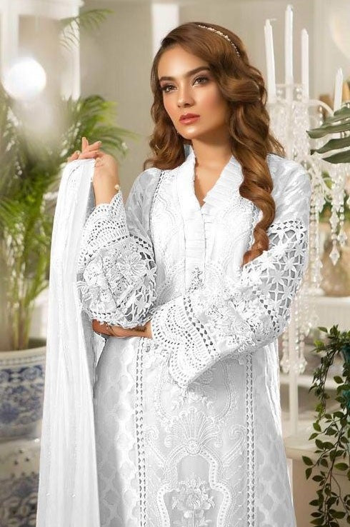 Embroidered White Color Organza Pant Style Suit SY2415 - ShreeFashionWear  