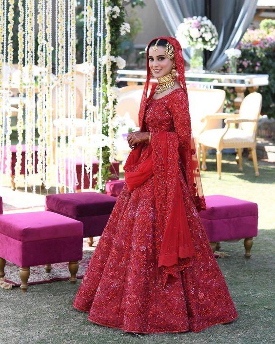 Iqra Aziz Pakistani Bridal Royal Red Exclusive Silk Lehenga Choli SHRMAY43 - ShreeFashionWear  