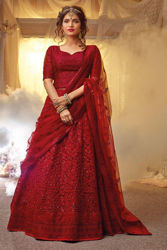 Designer Bridal Red Lehenga Choli In Net SFYD2298 - ShreeFashionWear  