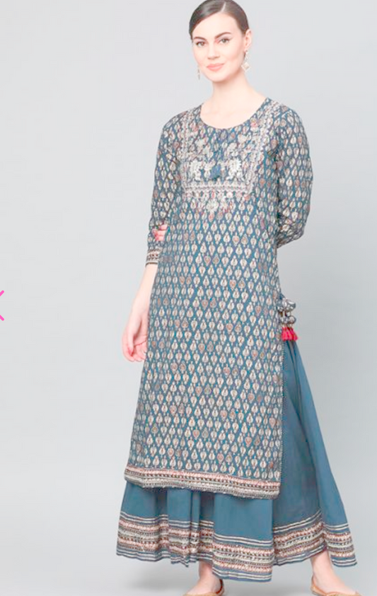 Navy Stylish Designer Pure Cotton Kurti With Sharara SHRE030 - ShreeFashionWear  