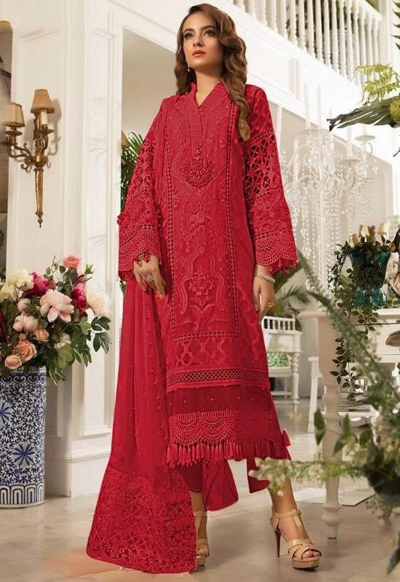 Embroidered Red Color Organza Pant Style Suit SY2411 - ShreeFashionWear  