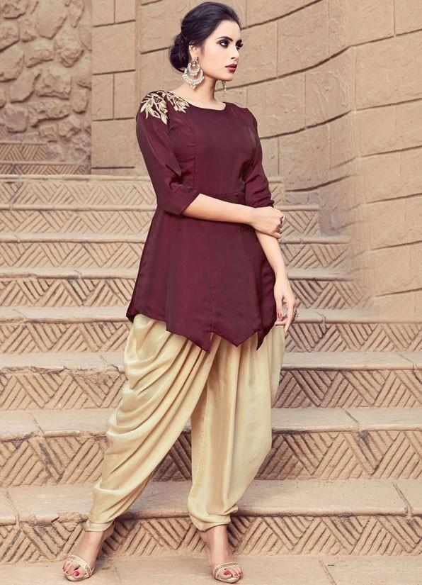 Readymade Dhoti Style Brown Satin Suit ID0223 - ShreeFashionWear  