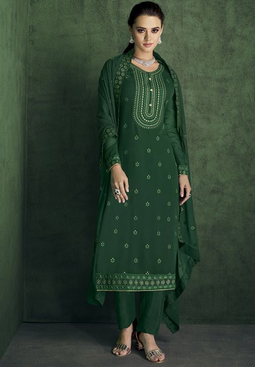 Green Bridal Sangeet Party Sharara Suit In Georgette SIYS73702 - ShreeFashionWear  