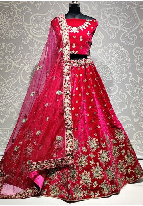 Pink Super Heavy Bridal Lehenga In Velvet Stone Work SIYA3222 - ShreeFashionWear  