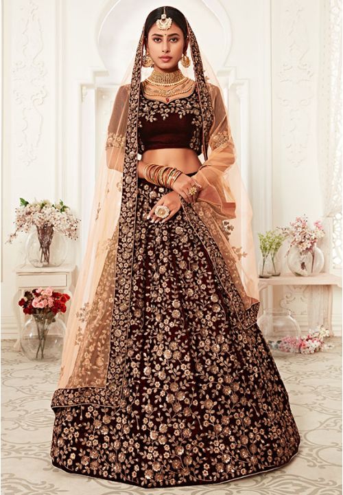 Maroon Bridal Indian Pakistani Bridal Lehenga In Velvet SRZC1101 - ShreeFashionWear  