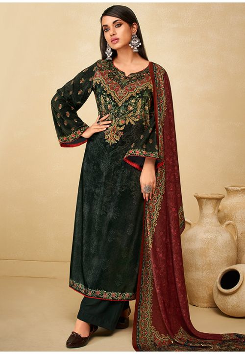 Green Wedding Kashmiri Print Velevet Plus Size Palazzo SFSTL15702 - ShreeFashionWear  