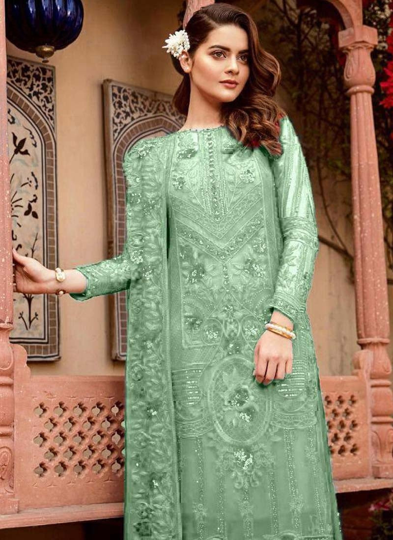 Green Sangeet Salwar Pant Kameez Suit In Net FAS83042 - ShreeFashionWear  