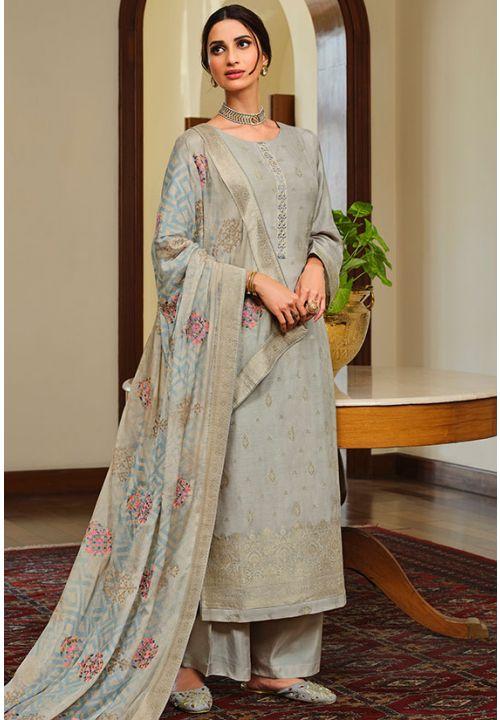 Grey Dola Silk Sangee Plus Size Salwar Kameez Suit EXSTL14104 - ShreeFashionWear  