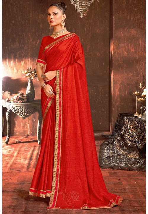 Red Art Silk Indian Bridesmaid Wedding Saree  SRPRF145002 - ShreeFashionWear  