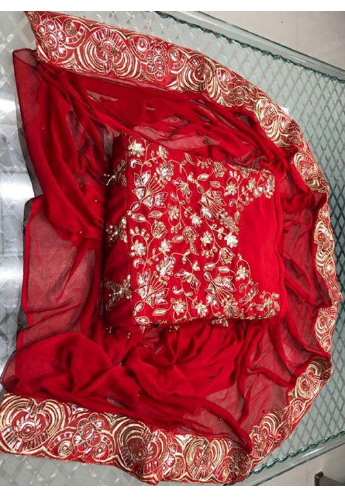 Designer Bridal Red Long  Churidar Suit Georgette YD0942 - ShreeFashionWear  