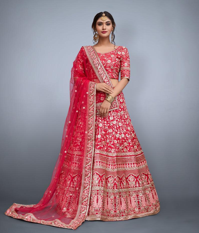 Red Colour Sabyasachi Inspired Wedding Lehenga – Panache Haute Couture