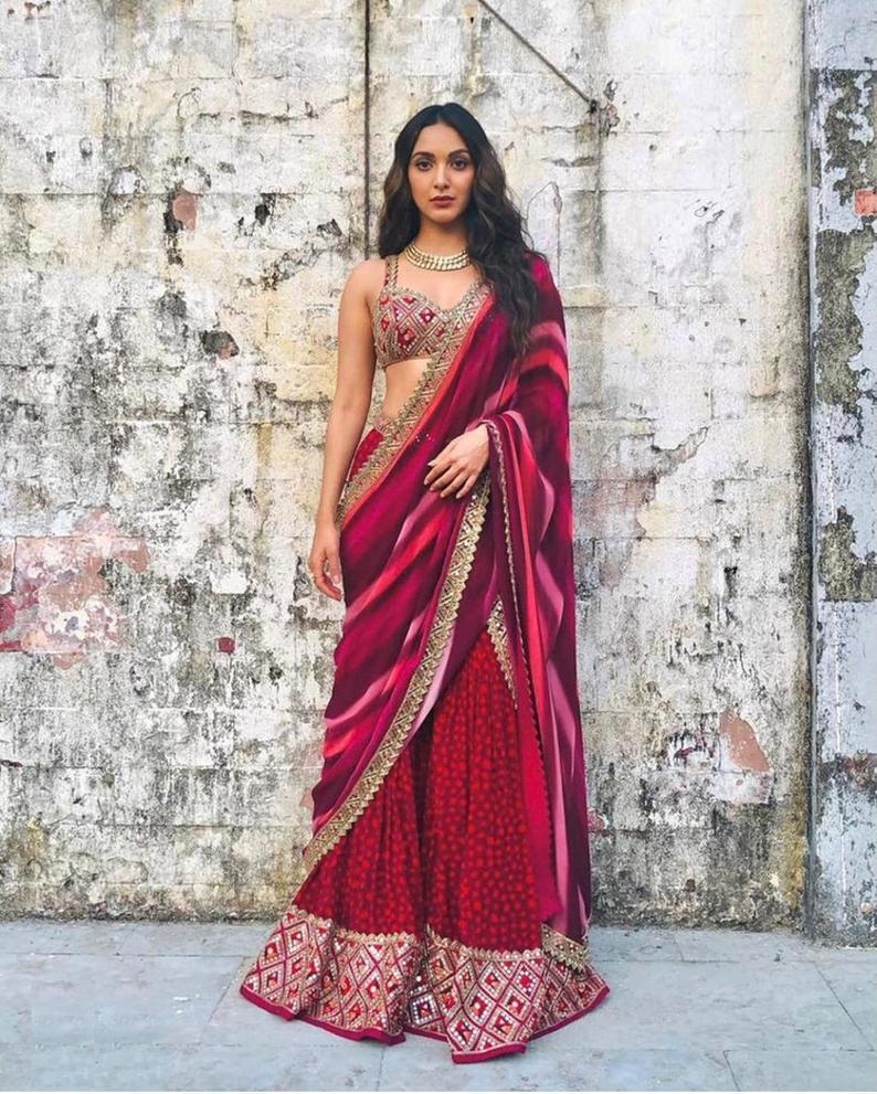 Designer Bollywood Actress Kaira Advani Jumpsuit Saree SFBIRDAL079 - ShreeFashionWear  