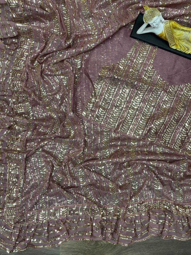 Designer Mauve Lilac Gold Sequin Work In Silk SFETS553 - ShreeFashionWear  