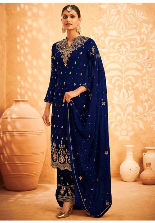 Blue Georgette Plus Size Salwar Pant Palazzo Suit SRDSIF9401 - ShreeFashionWear  