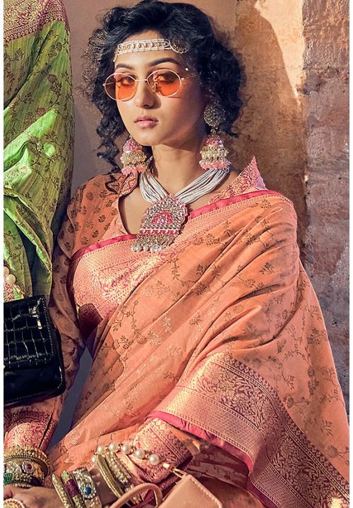 Net Casual Wear Satin Ciffon saree with sequen Blouse Tassel in Pallu  Colour Peach at Rs 625/piece in Surat