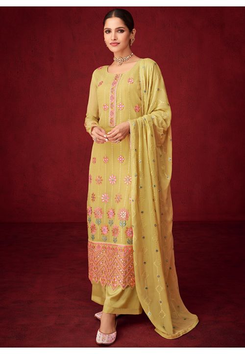 Yellow Georgette Salwar Pant Palazzo Suit SHYS78804 - ShreeFashionWear  