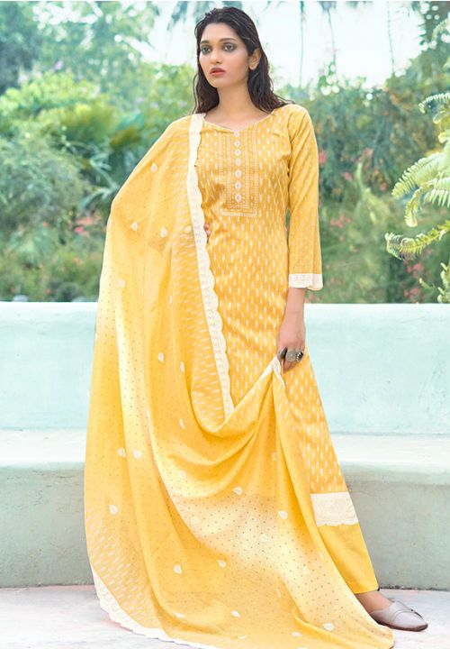 Yellow Indian Sangeet Pure Cotton Salwar Pant Suit SRYS81508 - ShreeFashionWear  
